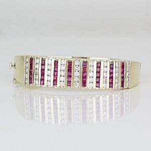14k Yellow Gold Ruby + Diamond Hinged Anniversary Bangle Bracelet